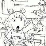 דף צביעה גילי אוכלת חביתיות עם סירופ