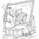 דף צביעה מרידה עוזרת לאימה בתפירת שטיח קיר