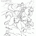 דף צביעה אלינור ומרידה דוהרות על סוסים