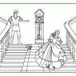 דף צביעה סינדרלה רצה במורד המדרגות