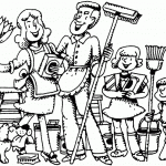 דף צביעה כל המשפחה מתגייסת לניקיון