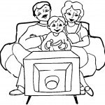 דף צביעה המשפחה צופה בטלוויזיה