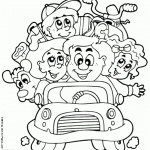 דף צביעה כל המשפחה נוסעת לטיול