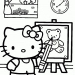 דף צביעה קיטי מציירת דובון