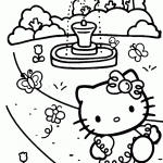 דף צביעה קיטי מטיילת בגינה