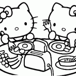 דף צביעה קיטי אוכלת ארוחת בוקר