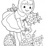 דף צביעה כיפה אדומה קוטפת פרחים לסבתה