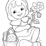 דף צביעה כיפה אדומה עם סלסילה ופרחים