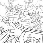 דף צביעה הלמורים סוחבים צלחות פרי