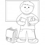 דף צביעה ילד עומד מול הלוח