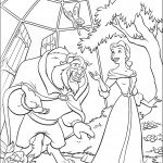 דף צביעה בל והחיה מטיילים בחצר