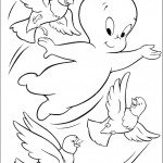 דף צביעה קספר עף עם יונים בשמיים