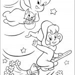 דף צביעה קספר וחברתו טסים בשמיים