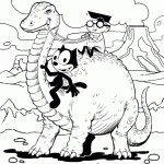 דף צביעה פליקס ופוינדקסטר רוכבים על דינוזאור