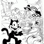 דף צביעה פליקס החתול סועד עם חברים