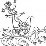 דף צביעה דינו שומע מוזיקה תוך כדי גלישה בים