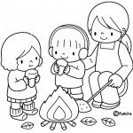 דף צביעה ילדים אוכלים סביב למדורה