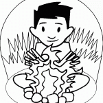 דף צביעה ילד ומדורה