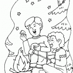 דף צביעה ילדים צולים מרשמלו במדורה