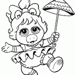 דף צביעה מיס פיגי אוחזת במטרייה