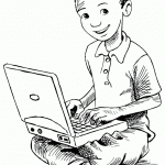 דף צביעה ילד עם מחשב נייד דף צביעה ילד עם מחשב נייד