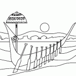 דף צביעה סירת משוטים עתיקה בים