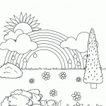 דף צביעה קשת בענן מעל הגינה