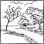 דף צביעה נוף - עצים