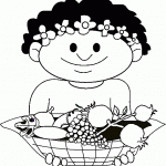 דף צביעה ילדה מחזיקה בסלסילת פירות