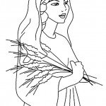 דף צביעה אישה אוחזת בחיטים