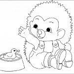 דף צביעה קיפוד משחק עם ברווז