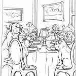 כל הכלבים יושבים לארוחה חגיגית במלון