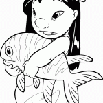 דף צביעה ילדה מחזיקה דג ענק