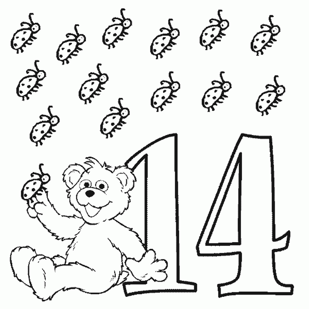 דף צביעה 14 עם דובון וחיפושיות