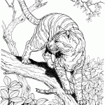 דף צביעה נמר על גזע עץ