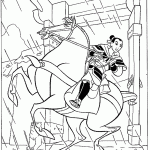 דף צביעה מולאן דוהרת על סוסה