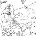 דף צביעה בו והחיות בהתקפה על הציידים