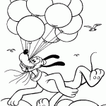 דף צביעה פלוטו אוחז בצרור בלונים