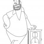 דף צביעה בלוטו ממתין בכעס ליד השעון