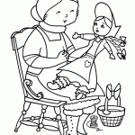 דף צביעה אימא מחזיקה בבובה