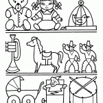 דף צביעה צעצועים על המדף 1