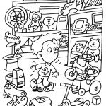 דף צביעה ילד בחדר הצעצועים