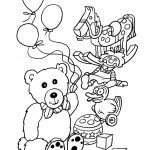 דף צביעה דובון עם בלונים ועוד צעצועים