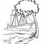 דף צביעה הספינה היספניולה מגיעה לאי השלדים