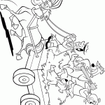 דף צביעה יוגי וחברים רוכבים על עגלת הסוסים