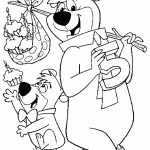 דף צביעה יוגי ובובו בדרך לחגיגת יום הולדת