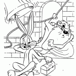 דף צביעה טאז ובאגס באני מסתבכים