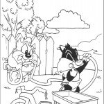 דף צביעה טאז ודאפי משתעשעים בחצר