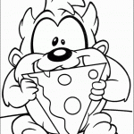 דף צביעה טאז התינוק אוהב לזלול פיצה